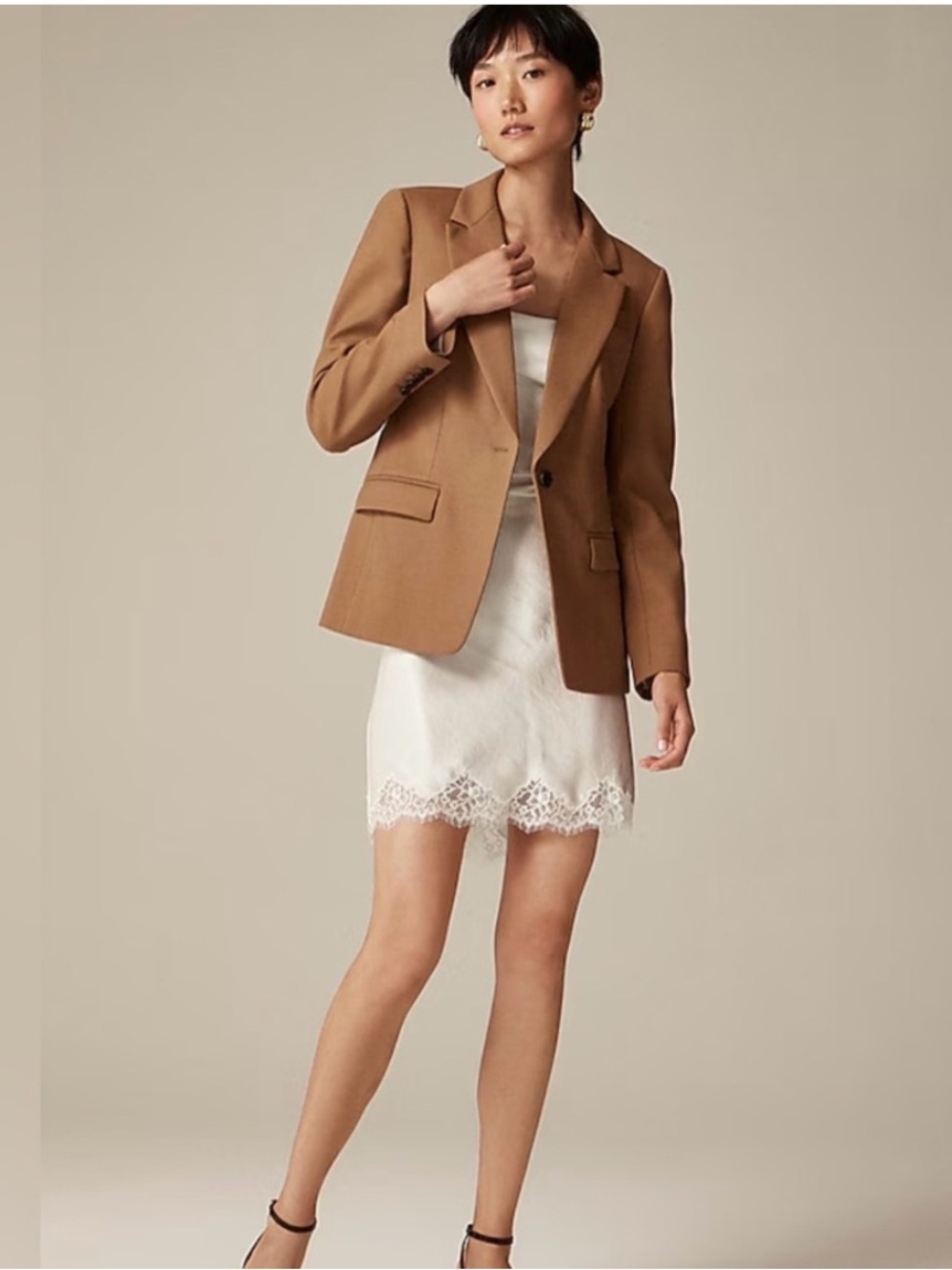 J Crew Helena Ora Tessuti Italian Wool Blazer in Warm Camel
